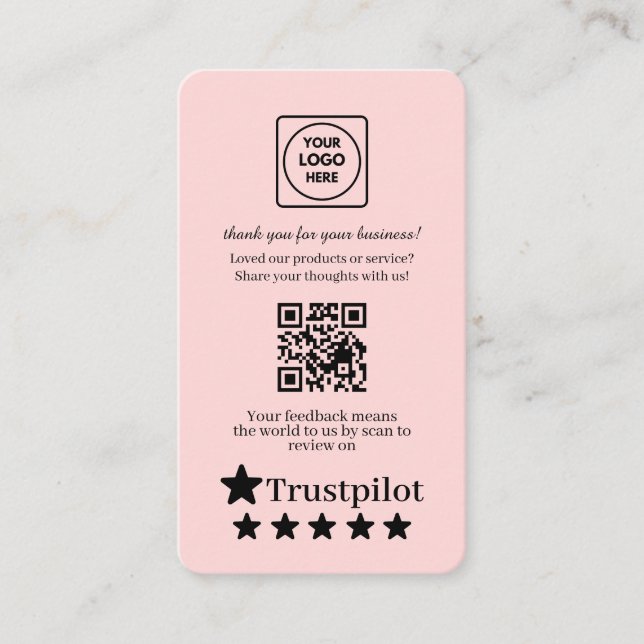 Rosa QR-Code | Trustpilot Bewertungen Benutzerfeed Visitenkarte (Vorderseite)