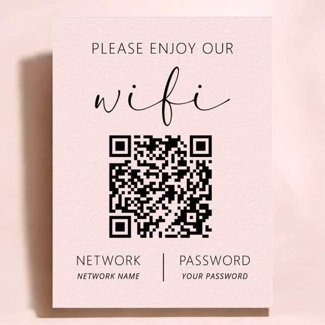 Rosa QR Code Weiß Bitte genießen Sie unsere Wifi Poster (Von Creator hochgeladen)