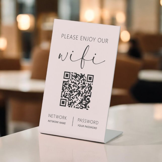 Rosa QR Code Weiß Bitte genießen Sie unsere Wifi Sockelschild (Von Creator hochgeladen)