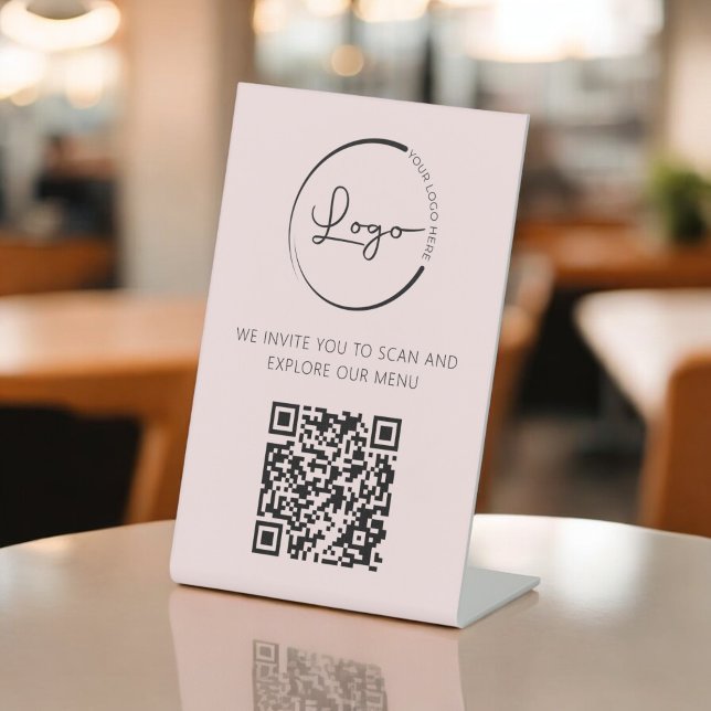 Rosa QR-Menü Logo Modern Restaurant Sockelschild (Von Creator hochgeladen)