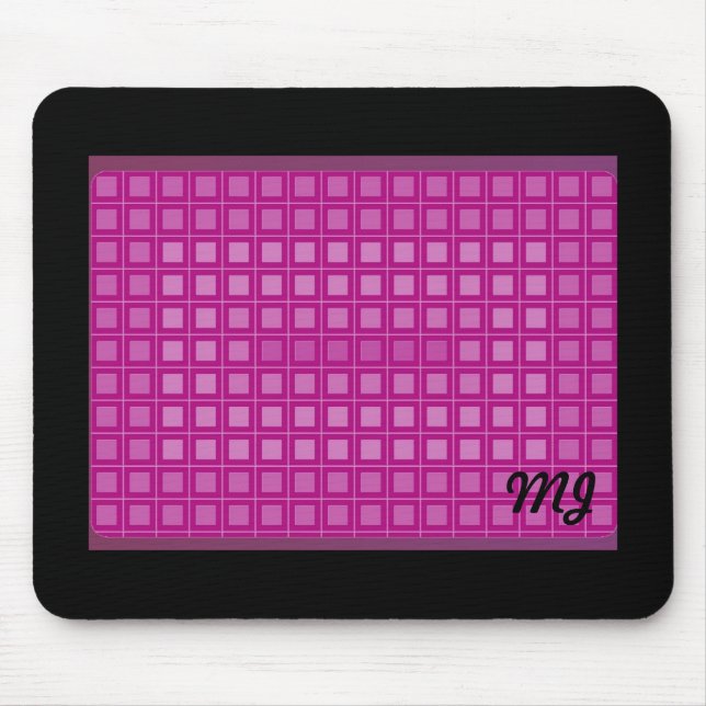 Rosa Quadratmuster mit Initialen Mousepad (Vorne)