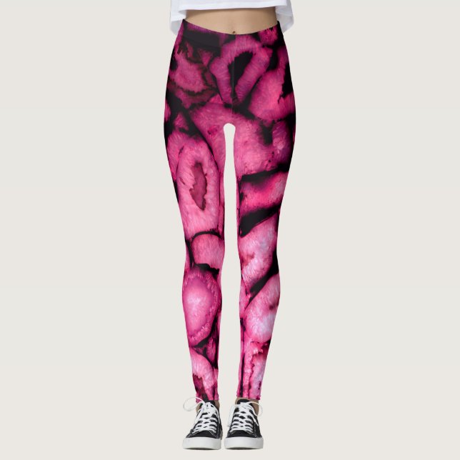 Rosa Quartz Agate Geodes abstraktes Muster Leggings (Vorderseite)