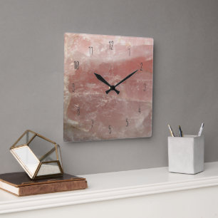 Rosa Quarz Fotografie nummeriert Quadratische Wanduhr