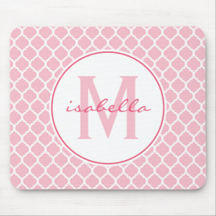 Rosa Quatrefoil Monogramm Mousepad
