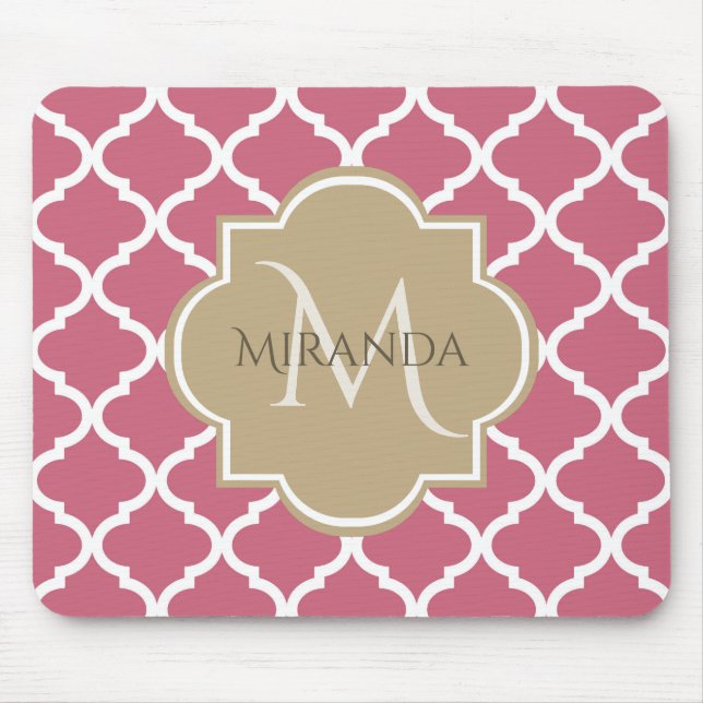 Rosa Quatrefolie mit Girl-Monogramm und Name Mousepad (Vorne)