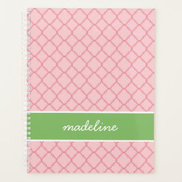 Rosa Quatrefolie | Rosa und grüne Preppy Planer