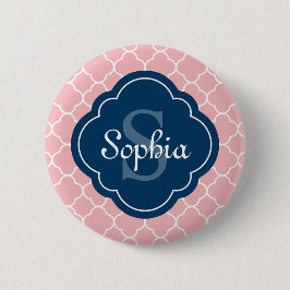 rosa Quatrefolienmuster Navy Monogram Button