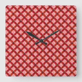 Rosa Quertartan kariert mit leichtem, rauem Relief Quadratische Wanduhr