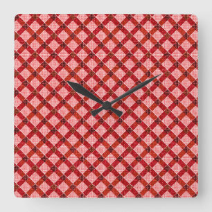 Rosa Quertartan kariert mit leichtem, rauem Relief Quadratische Wanduhr