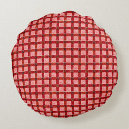 Rosa Quertartan kariert mit leichtem, rauem Relief Rundes Kissen