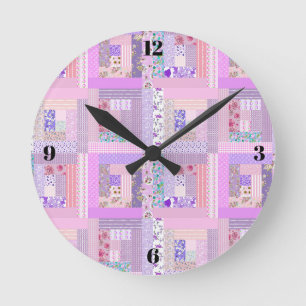 Rosa Quiltuhr minimalistische Nähzimmerdekoration Runde Wanduhr