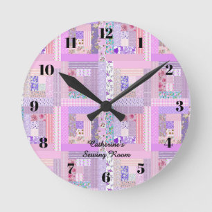 Rosa Quiltuhr Nähzimmer Quilt Dekoration Runde Wanduhr