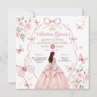 Rosa Quinceañera 15 Jahre Butterflies Einladung
