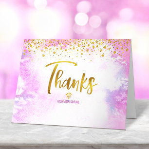 Rosa Quinceañera Aquarell Gold Glitter Elegant Dankeskarte
