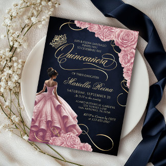 Rosa Quinceañera Einladung