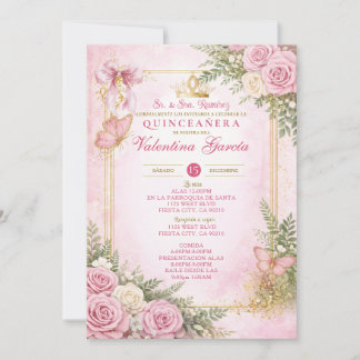 Rosa Quinceañera-Einladung auf Spanisch Einladung
