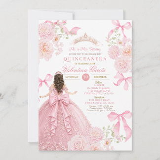 Rosa Quinceañera-Einladung mit Schleiderkleid Einladung