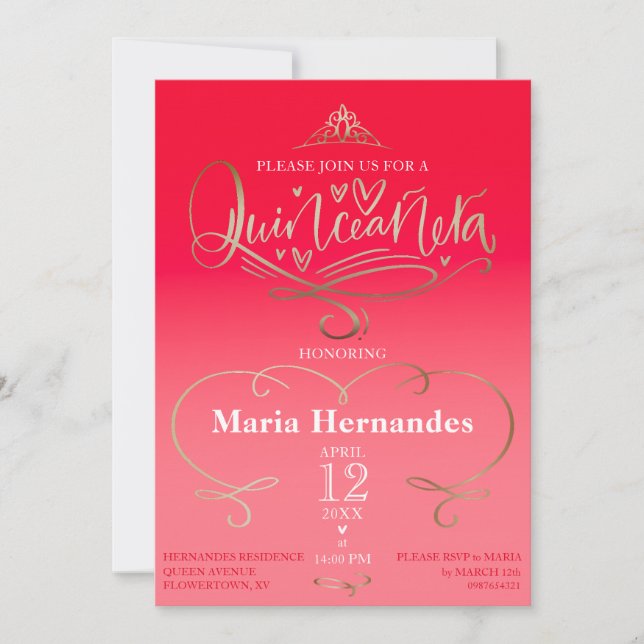 Rosa Quinceañera Einladungsvorlage Einladung (Vorderseite)
