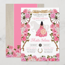 Rosa Quinceanera Elegante Rose Western Charra Einladung