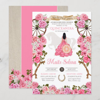 Rosa Quinceanera Elegante Rose Western Charro Einladung