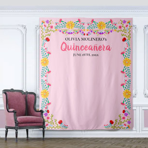 Rosa Quinceanera Foto Hintergrund Mexikanische Par Wandteppich