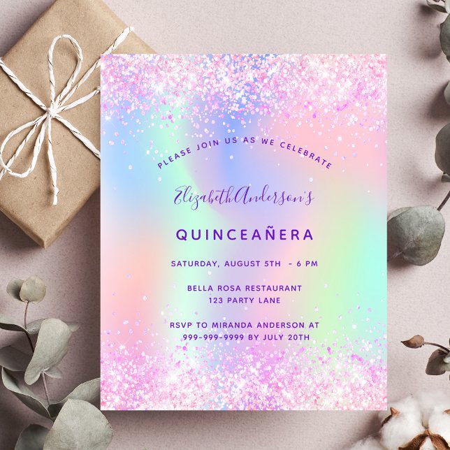 Rosa Quinceanera lila Glitzer Einladung zum Hausha Flyer (Von Creator hochgeladen)