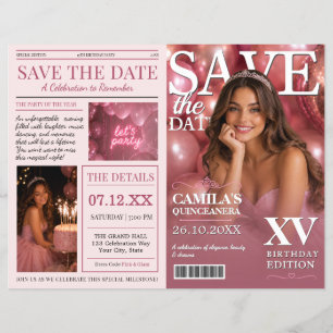 Rosa Quinceanera-Magazin-Stil Save the Date Flyer