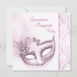 Rosa Quinceanera-Maskenparty Einladung