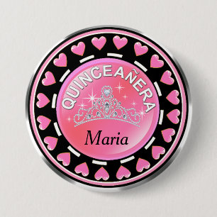 Rosa Quinceanera Prinzessin Tiara Love Hearts Button