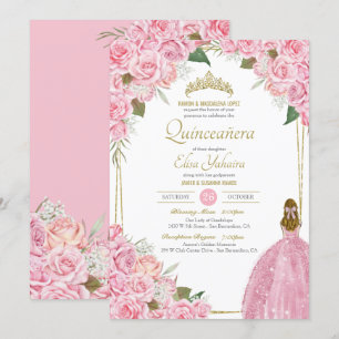 Rosa Quinceanera Rose Blumenstrauß Rosa Elegantes  Einladung