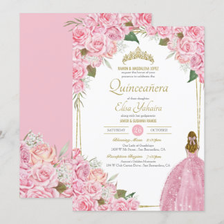 Rosa Quinceanera Rose Blumenstrauß Rosa Elegantes  Einladung