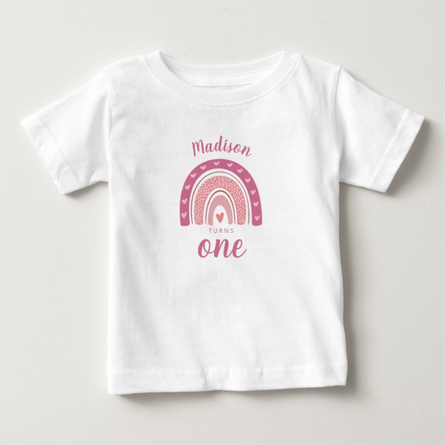 Rosa Rainbow Boho Erster Geburtstag Baby T-shirt (Vorderseite)