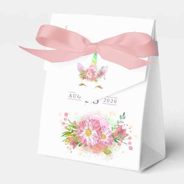 Rosa Rainbow Unicorn Girl Baby Dusche Geschenkschachtel (Vorderseite)