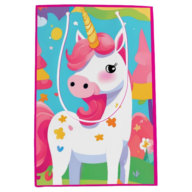 Rosa Rainbow Unicorn Mittlere Geschenktüte (Vorderseite)