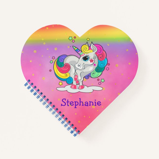 Rosa Rainbow Unicorn Notizbuch (Vorderseite)