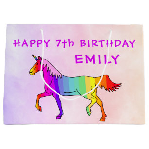 Rosa Rainbow Unicorn Pferdeame Girl Birthday Große Geschenktüte