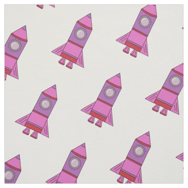 Rosa Rakete - Weltraummuster für Kinder Stoff (Muster)