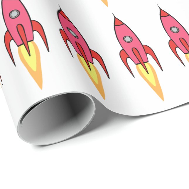 Rosa Raketenschiff Weltraum Geburtstagsforscher Geschenkpapier (Rolleneckpunkt)