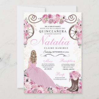 Rosa Ranchero Princess Dress Quinceanera Einladung