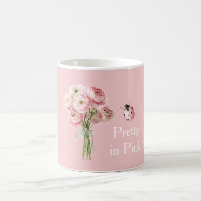 Rosa Ranunkelblumen Marienkäfer Kaffeetasse (Mittel)