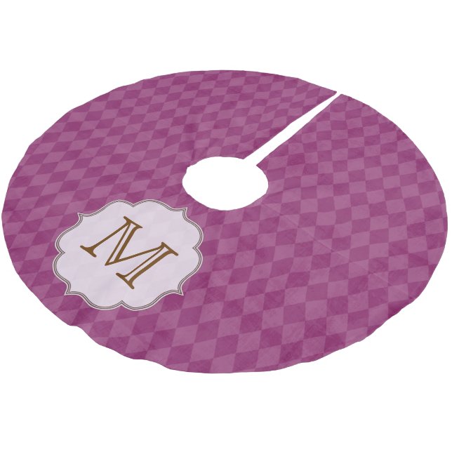 Rosa Raute Print Monogram Initial Tree Skirt Polyester Weihnachtsbaumdecke (Schrägansicht)