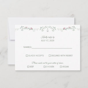 Rosa Rebe und Monogramm RSVP-Antwortkarte RSVP Karte