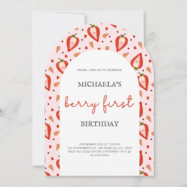 Rosa Red Berry First Birthday Arch Foto Einladung