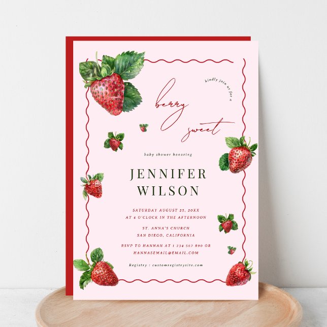 Rosa & Red Berry Sweet Strawberry Baby Dusche Einladung (Von Creator hochgeladen)