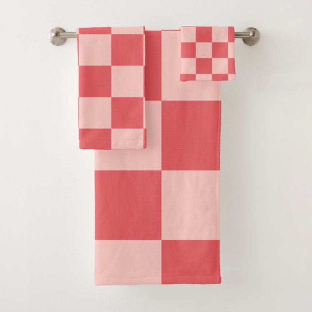 Rosa Red Checkered Gingham Pattern Badhandtuch Set (Insitu)