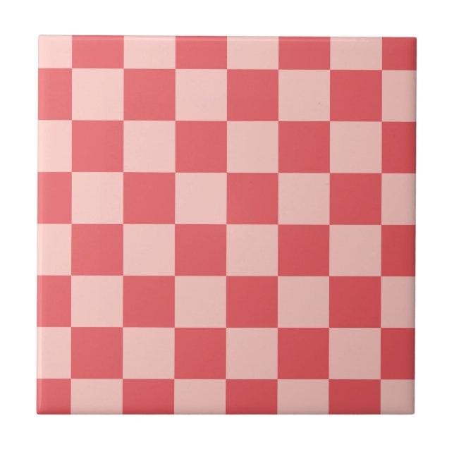 Rosa Red Checkered Gingham Pattern Fliese (Vorderseite)