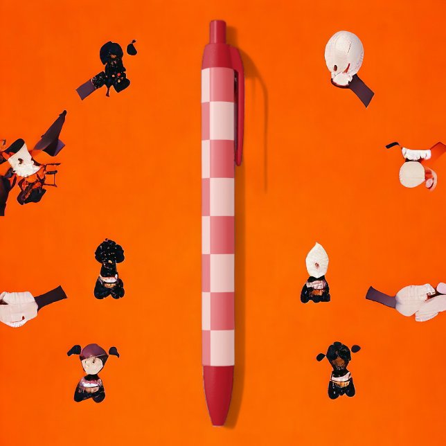 Rosa Red Checkered Gingham Pattern Kugelschreiber (Zazzle Pink Red Checkered Gingham Black Ink Pen)