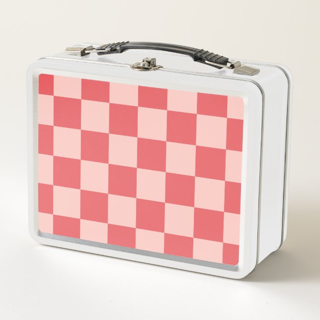 Rosa Red Checkered Gingham Pattern Metall Brotdose (Vorderseite)
