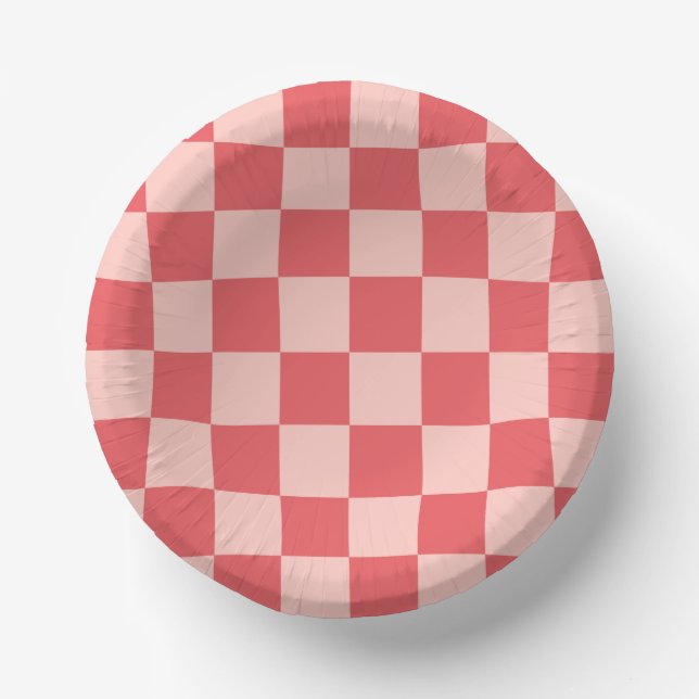 Rosa Red Checkered Gingham Pattern Pappteller (Vorderseite)