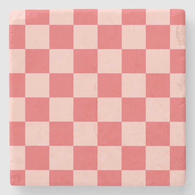 Rosa Red Checkered Gingham Pattern Steinuntersetzer (Vorderseite)